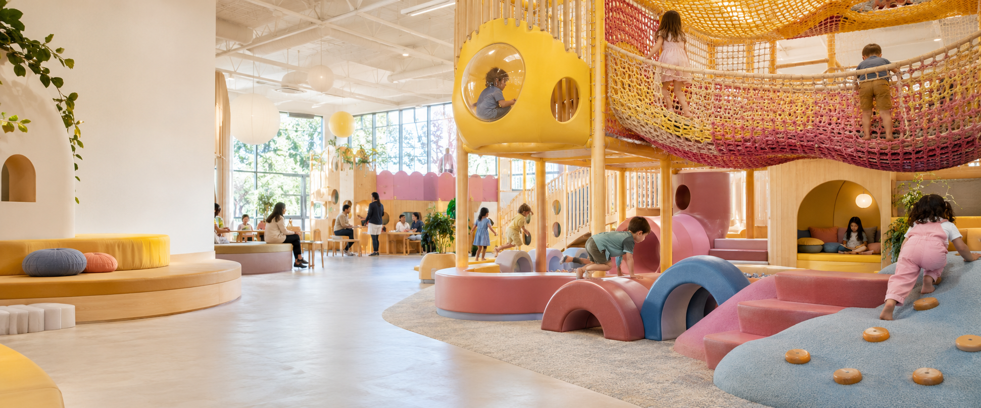 Artist’s impression of a bright, inclusive indoor play centre